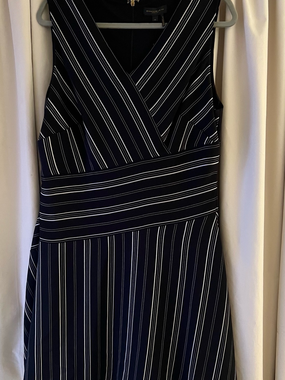 Donna Karan Black Dress with White Pinstripes - Picture 2 of 7